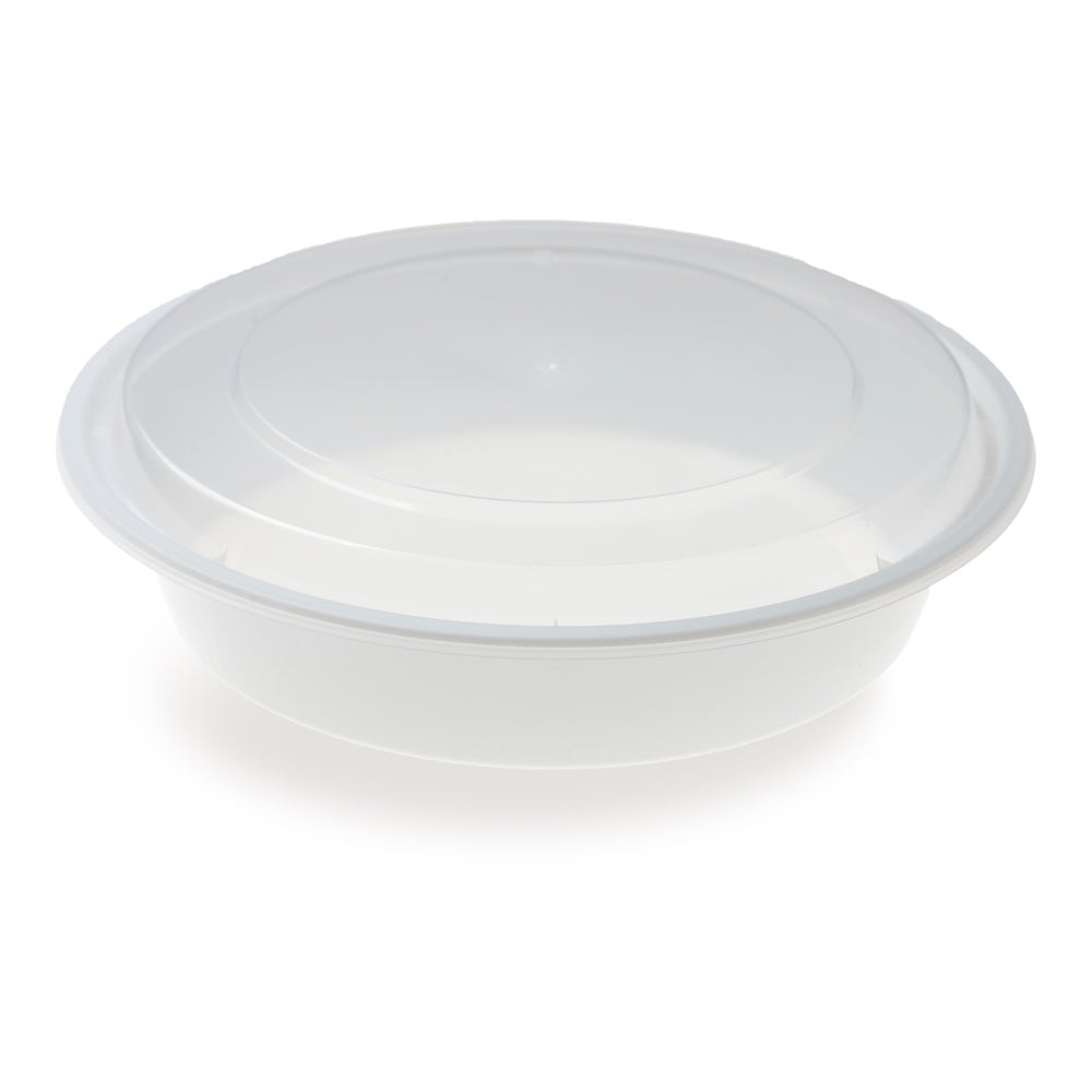 Box, To-Go, Asporto 48 Ounce, Microwavable Plastic, White, Round, 9 x 9 x 1.75 Inch, includes Clear Lid,50 - 1 EACH