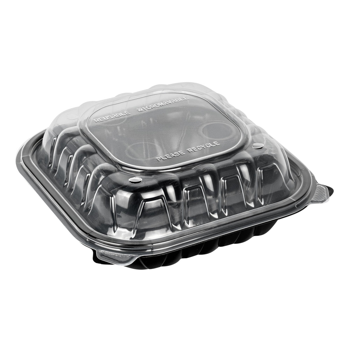 Containers, 3-Compartment, Thermo Tek 34 Ounce, Microwavable Plastic, Black, 8 x 8 x 3 Inch, Clamshell,50 - 1 EACH