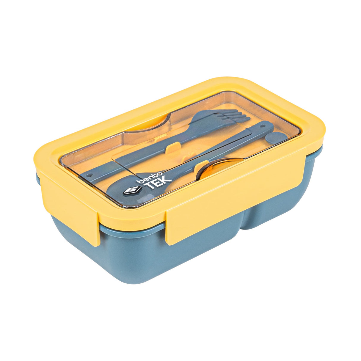 Box, Lunch, Bento Tek 29 Ounce, Microwave-Safe, Blue & Yellow, Includes Fork & Spoon, 7.75 x 4.75 x 2.75 Inch,1 - 5 PIECE