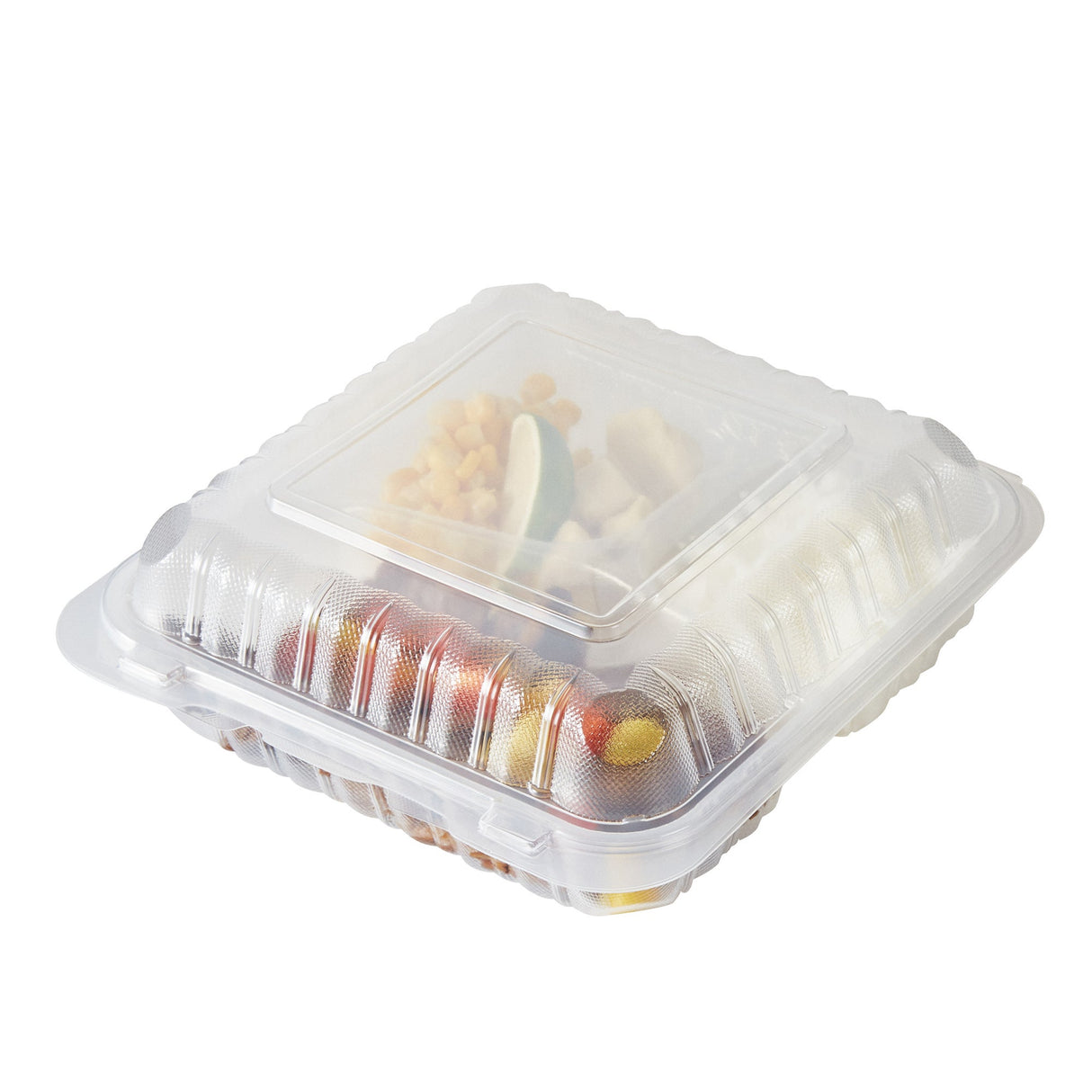 Containers, 3-Compartment, RW Base 47 Ounce, Microwavable Plastic, Clear, 9 x 9 x 3.50 Inch, Clamshell, Square,50 - 1 EACH