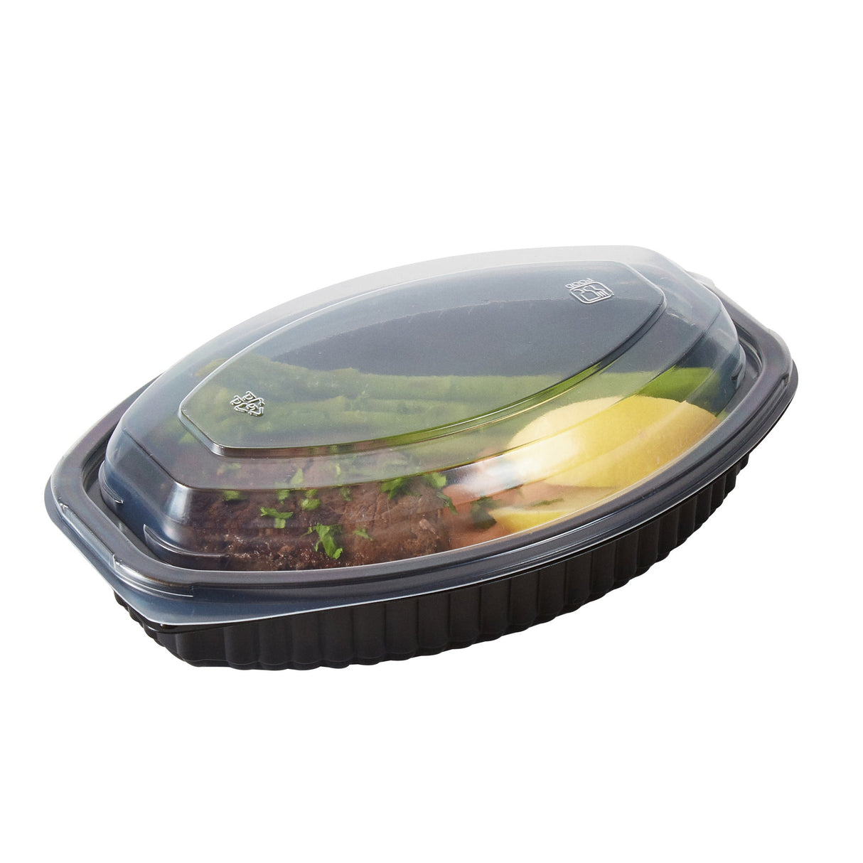 Containers, Food, RW Base 16 Ounce, Microwavable Plastic, Black, 8 x 5.50 x 2.25 Inch, Oval, Includes Clear Lid,2 - 50 COUNT