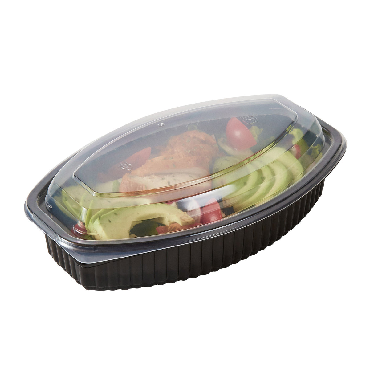 Containers, RW Base 28 Ounce, Microwavable Plastic, Black, 9.25 x 5.75 x 2.75 Inch, Oval, Includes Clear Lid,50 - 1 EACH