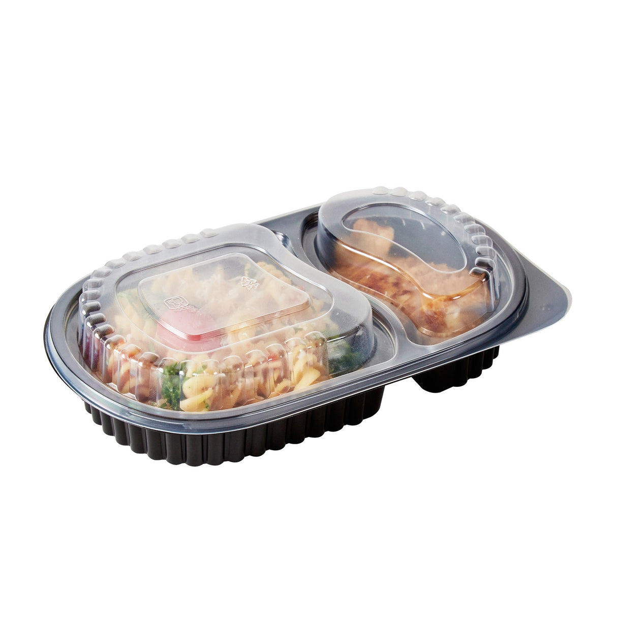 Containers, Food, RW Base 20 Ounce, Microwavable Plastic, Black, 9.25 x 6 x 2.25 Inch, Oval, Includes Clear Dome Lid,2 - 50 COUNT