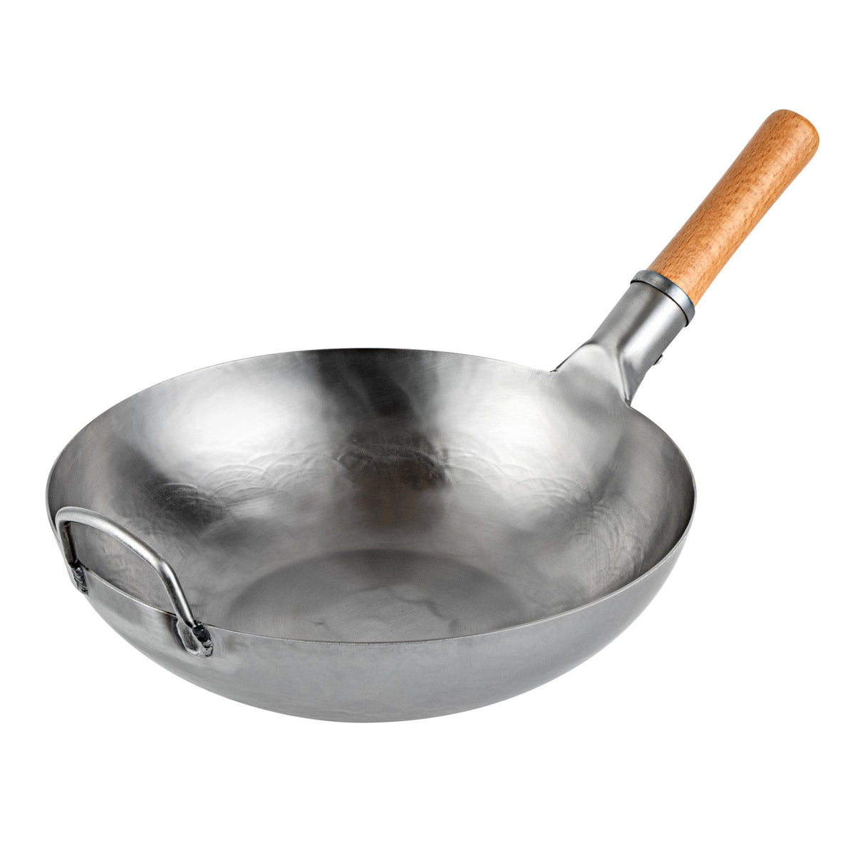 Pan, Fry, Motomori 13.50 Inch, Carbon Steel, Flat Bottom, Hammered Finish, Wood Handle,1 - 1 EACH