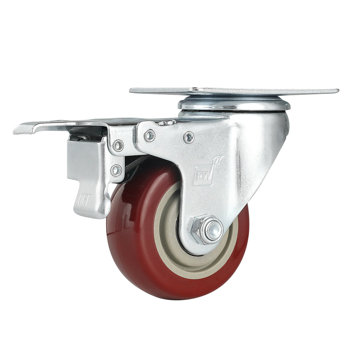Casters, Swivel Plate, RW Hardware, 3 Inch, Red, includes Breaks & Mounting Hardware,4 - 1 EACH