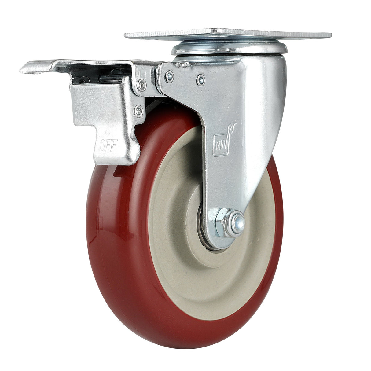 Casters, Swivel Plate, RW Hardware, 5 Inch, Red, includes Breaks & Mounting Hardware,4 - 1 EACH
