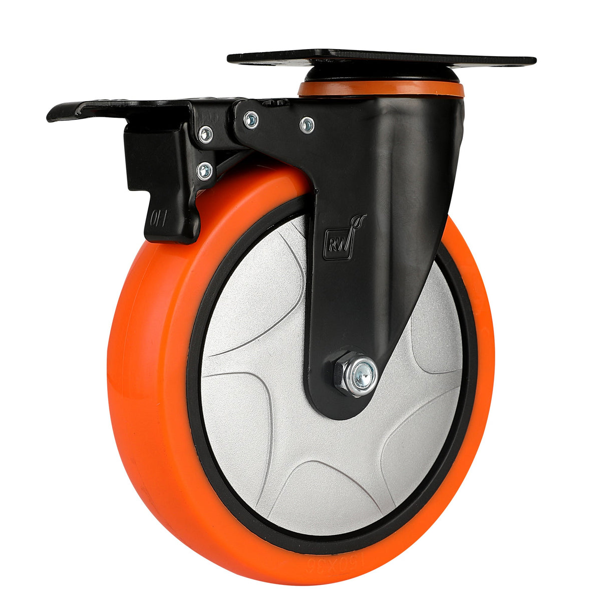 Casters, Swivel Plate, RW Hardware, 6 Inch, Heavy-Duty, Orange, includes Breaks & Mounting Hardware,4 - 1 EACH