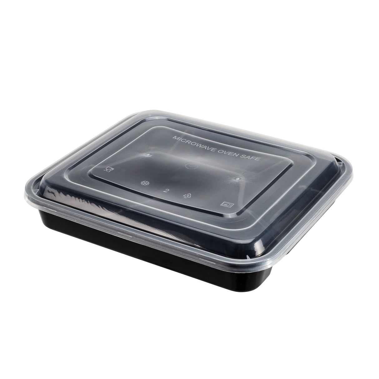 Containers, 4-Compartment, 34 Ounce, Microwavable Plastic, Black, Rectangular, 8.75 x 7.5 x 1.5 Inch, with Clear Lid,1 - 100 COUNT