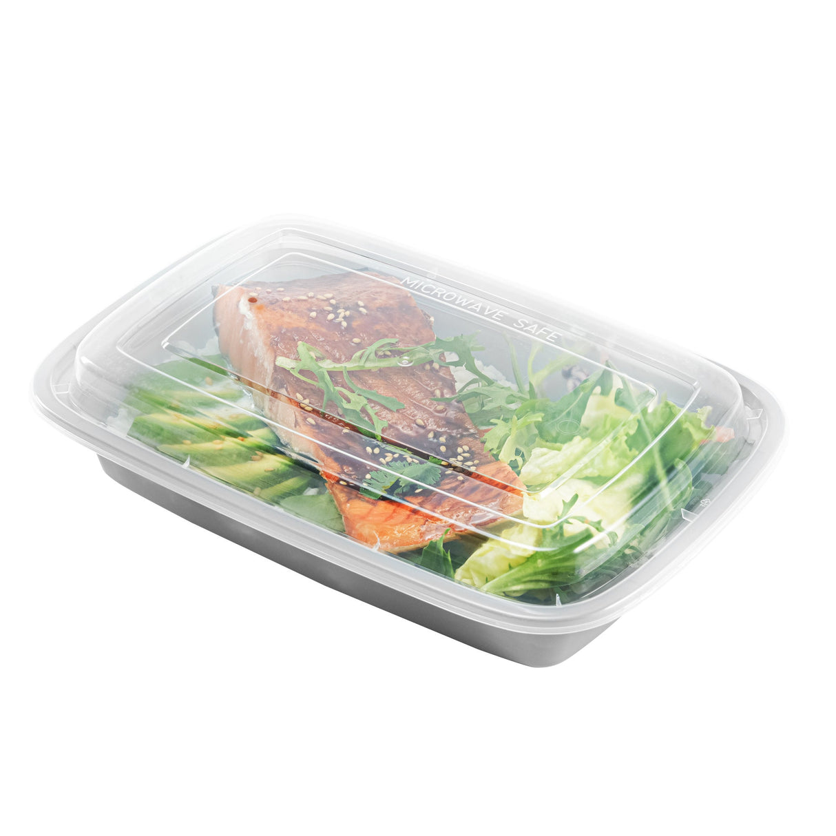 Boxes, To-Go, Asporto 28 Ounce, Microwavable Plastic, Silver, 8.75 x 6 x 1.50 Inch, Includes Clear Plastic Lid, Rectangular,2 - 50 COUNT