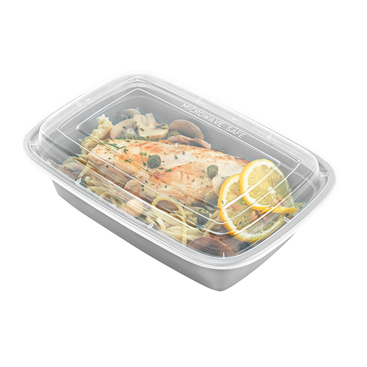 Boxes, To-Go, Asporto 38 Ounce, Microwavable Plastic, Silver, 8.75 x 6 x 2 Inch, Includes Clear Plastic Lid, Rectangular,2 - 50 COUNT