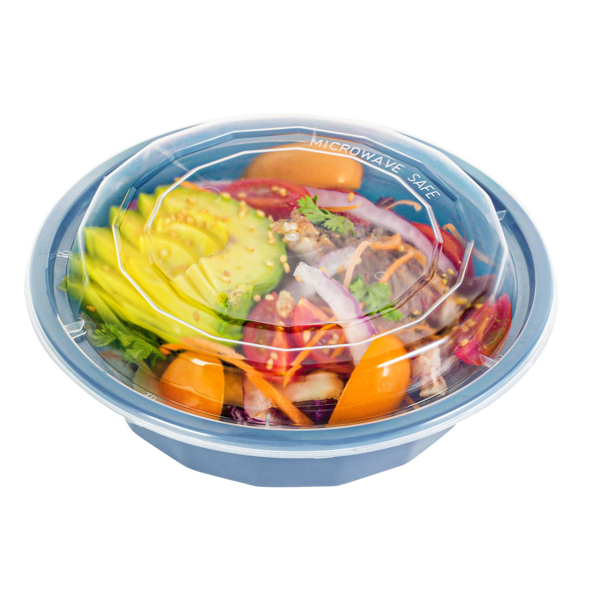 Boxes, To-Go, Asporto 16 Ounce, Microwavable Plastic, Midnight Blue, 6.25 x 6.25 x 1.75 Inch, Includes Clear Plastic Lid, Round,2 - 50 COUNT
