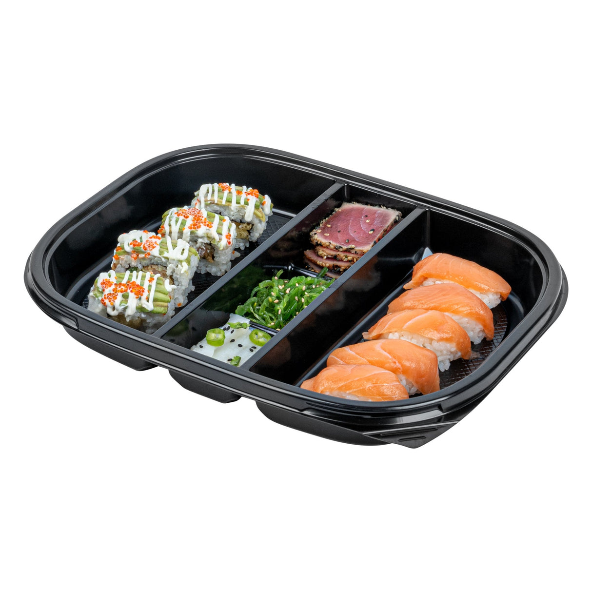 Boxes, 5-Compartment, Bento Tek 51 Ounce, Plastic, Black, 12.25 x 9.75 x 1.50 Inch, Rectangular,2 - 50 COUNT