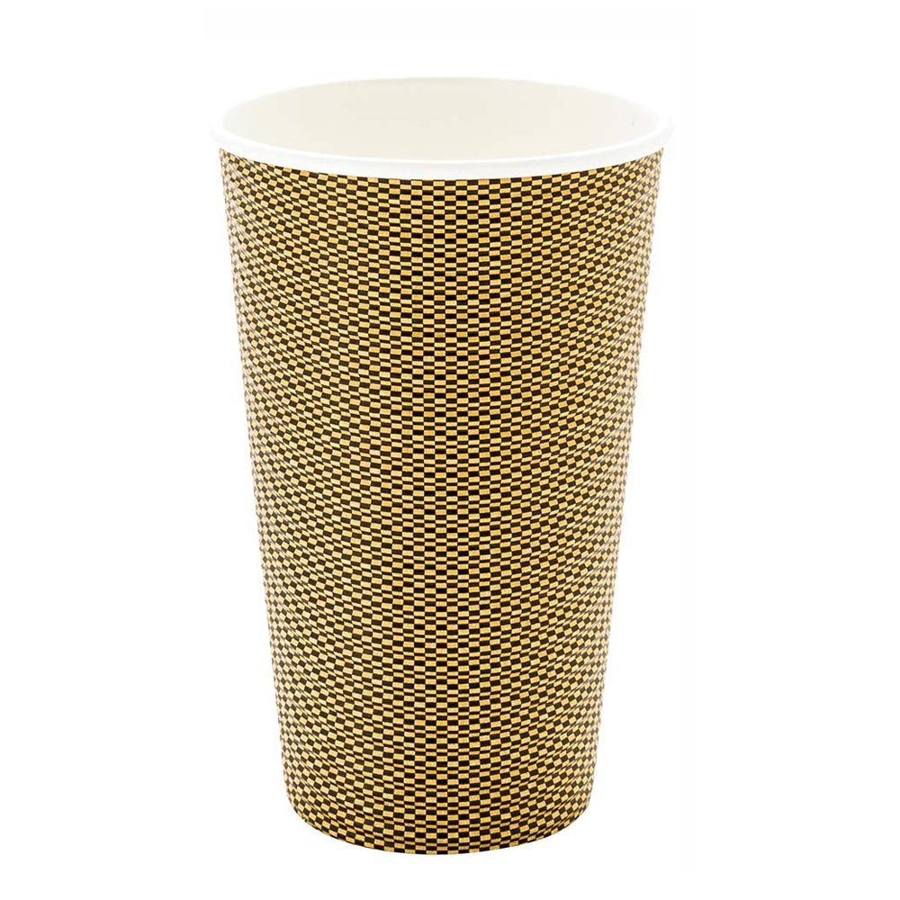 Cups, Coffee, 16 Ounce, Paper, Mocha Pin Check, Spiral Wall, 3.50 x 3.50 x 5.50 Inch,20 - 25 COUNT