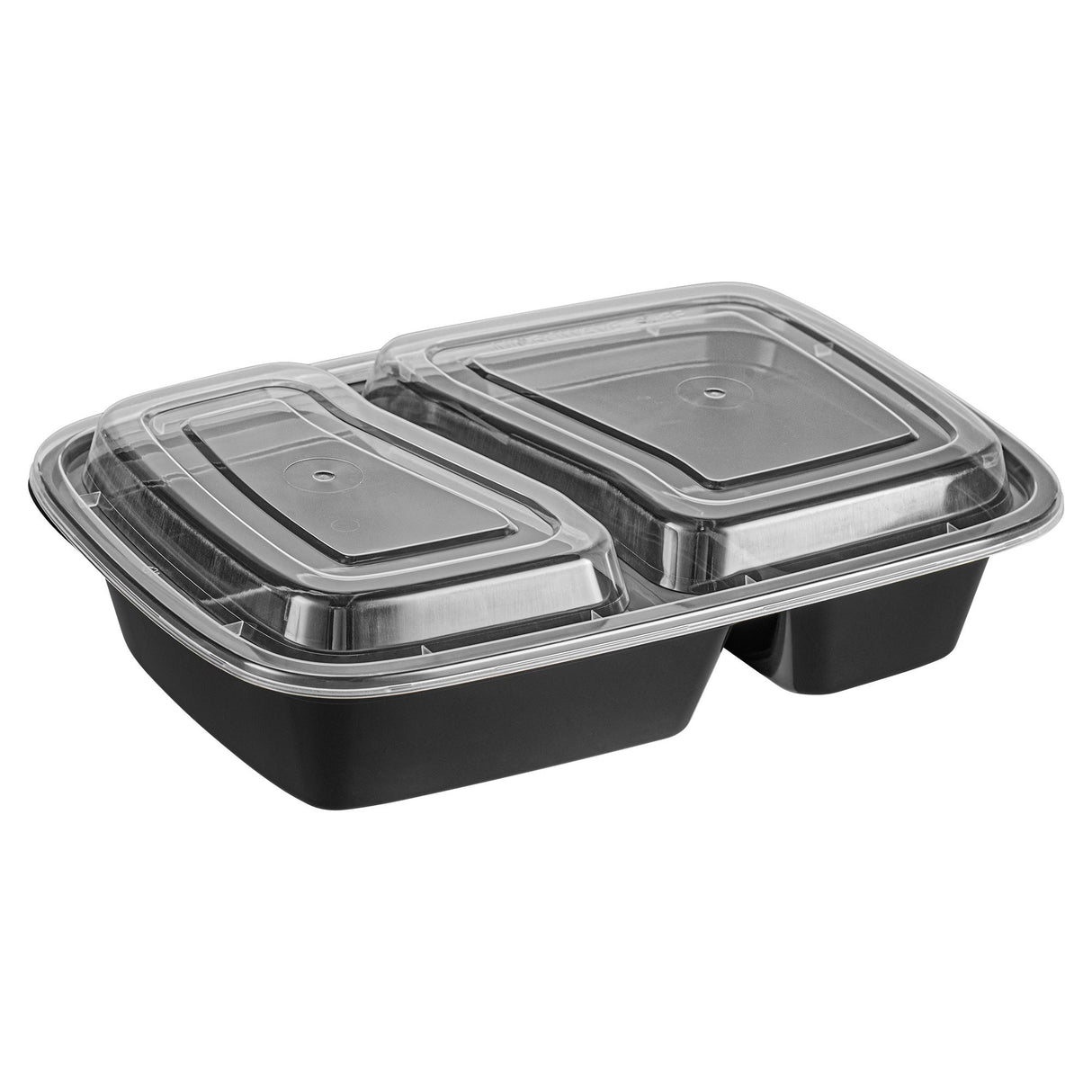 Containers, 2-Compartment Food, Asporto 32 Ounce, Microwavable Plastic, Black, 8.75 x 6 x 2 Inch, Includes Clear Plastic Lid,50 - 1 EACH