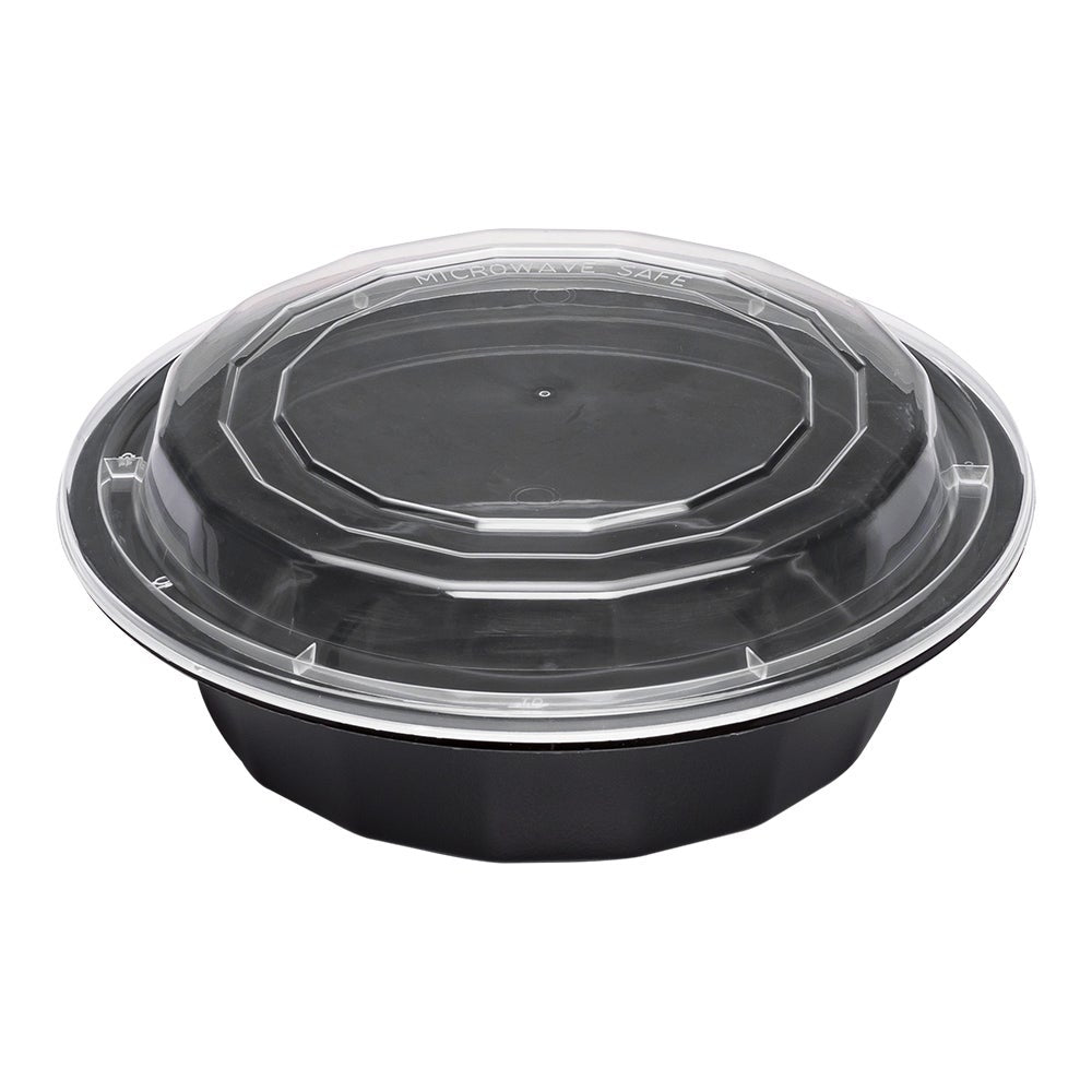 Box, To-Go, Asporto 16 Ounce, Microwavable Plastic, Black, Round, 6.25 x 6.25 x 1.75 Inch, includes Clear Lid,50 - 1 EACH