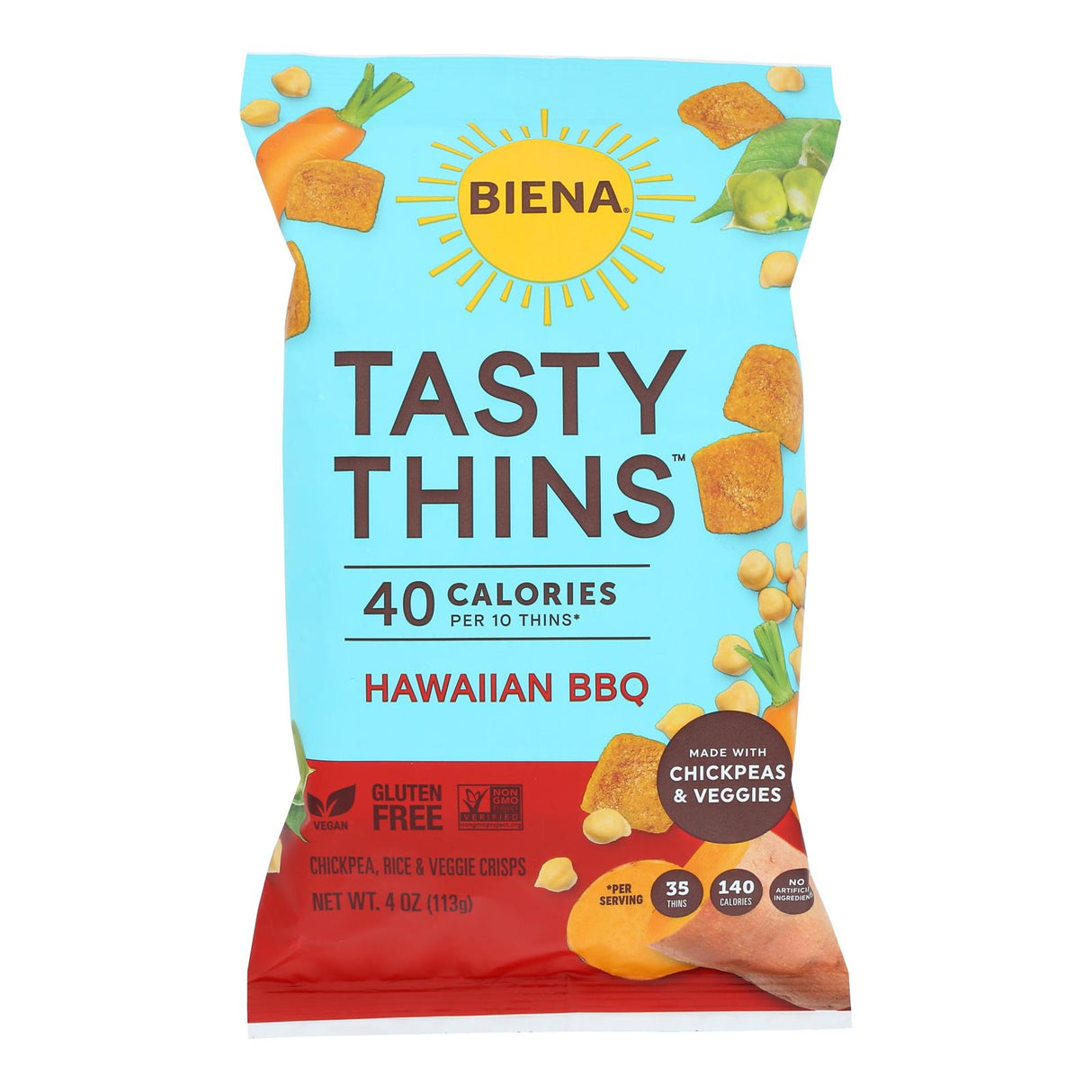 Crisps, Chickpea & Veggie, Tasty Thins, Hawaiian Barbecue,12 - 4 OUNCE