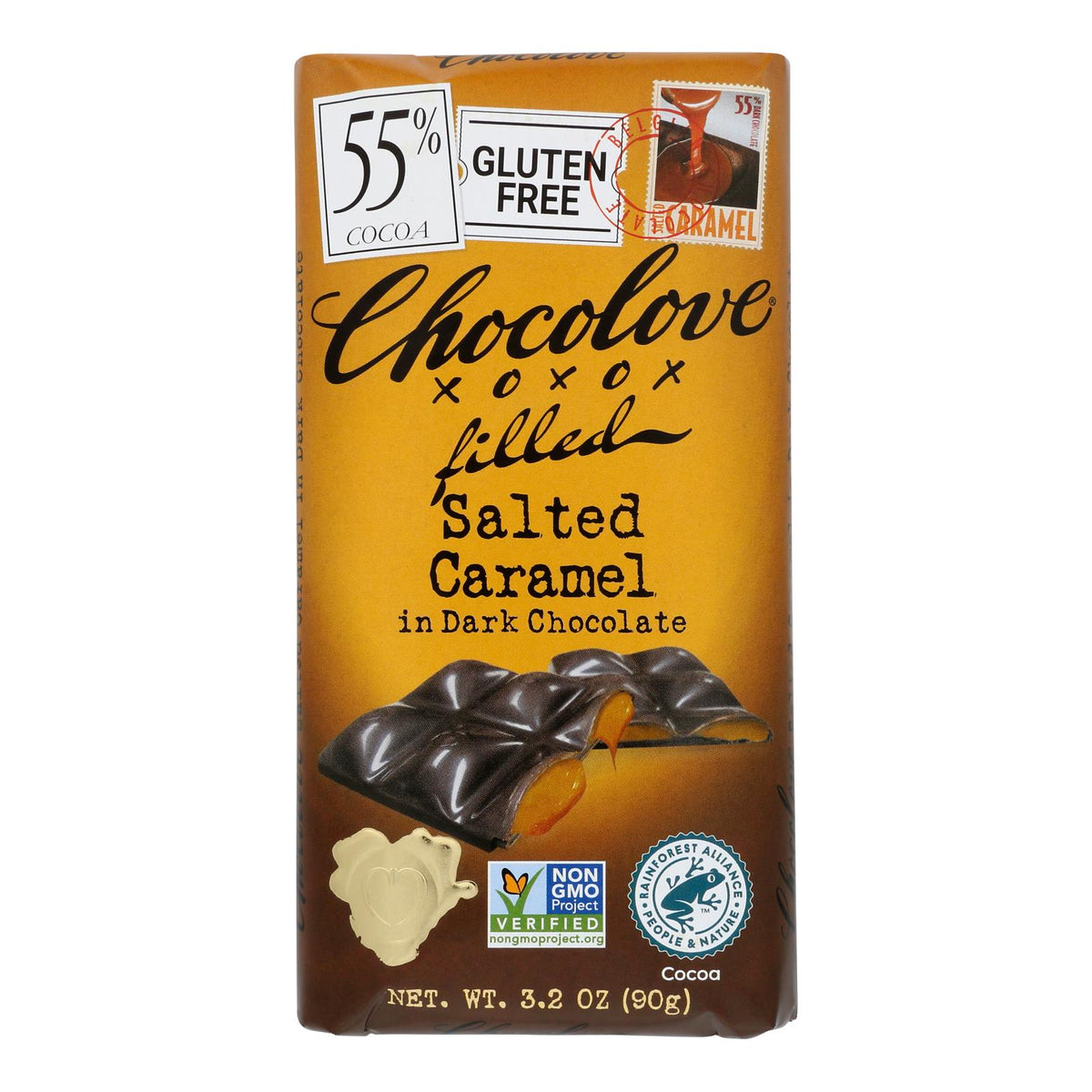 Chocolate Bars, Dark, Salted Caramel-Filled, 55% Cocoa,10 - 3.2 OUNCE