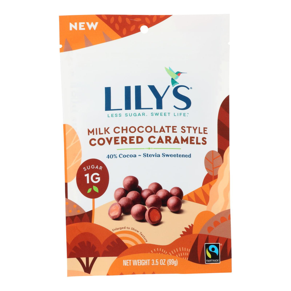 Candy, Caramel, Milk Chocolate-Covered, 40% Cocoa, Sweetened with Stevia,12 - 3.5 OUNCE
