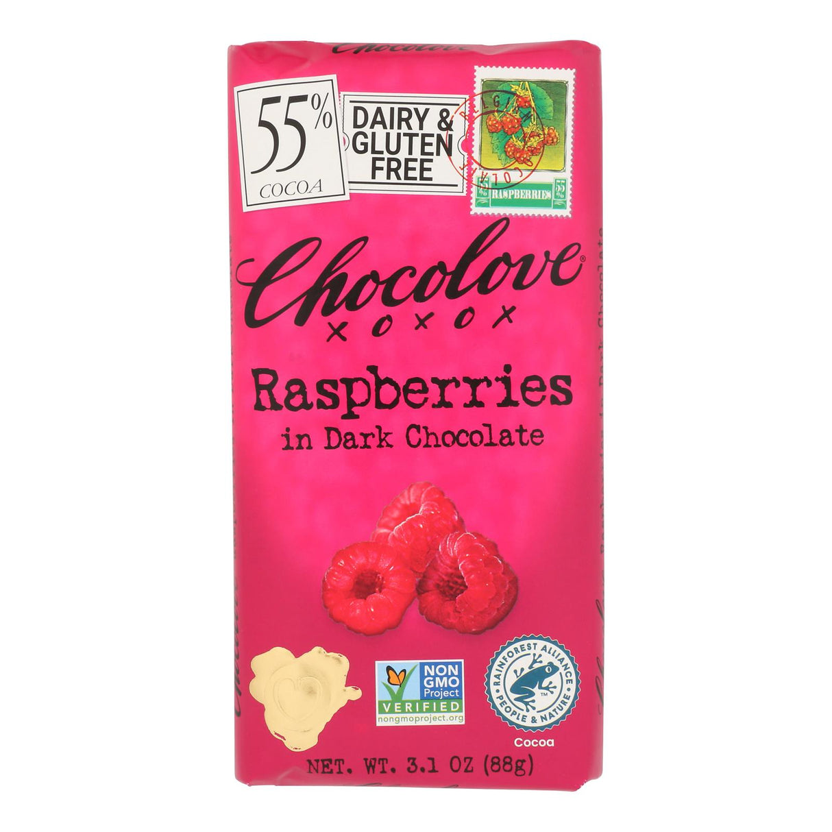 Chocolate Bars, Dark, Raspberry, 55% Cocoa,12 - 3.1 OUNCE
