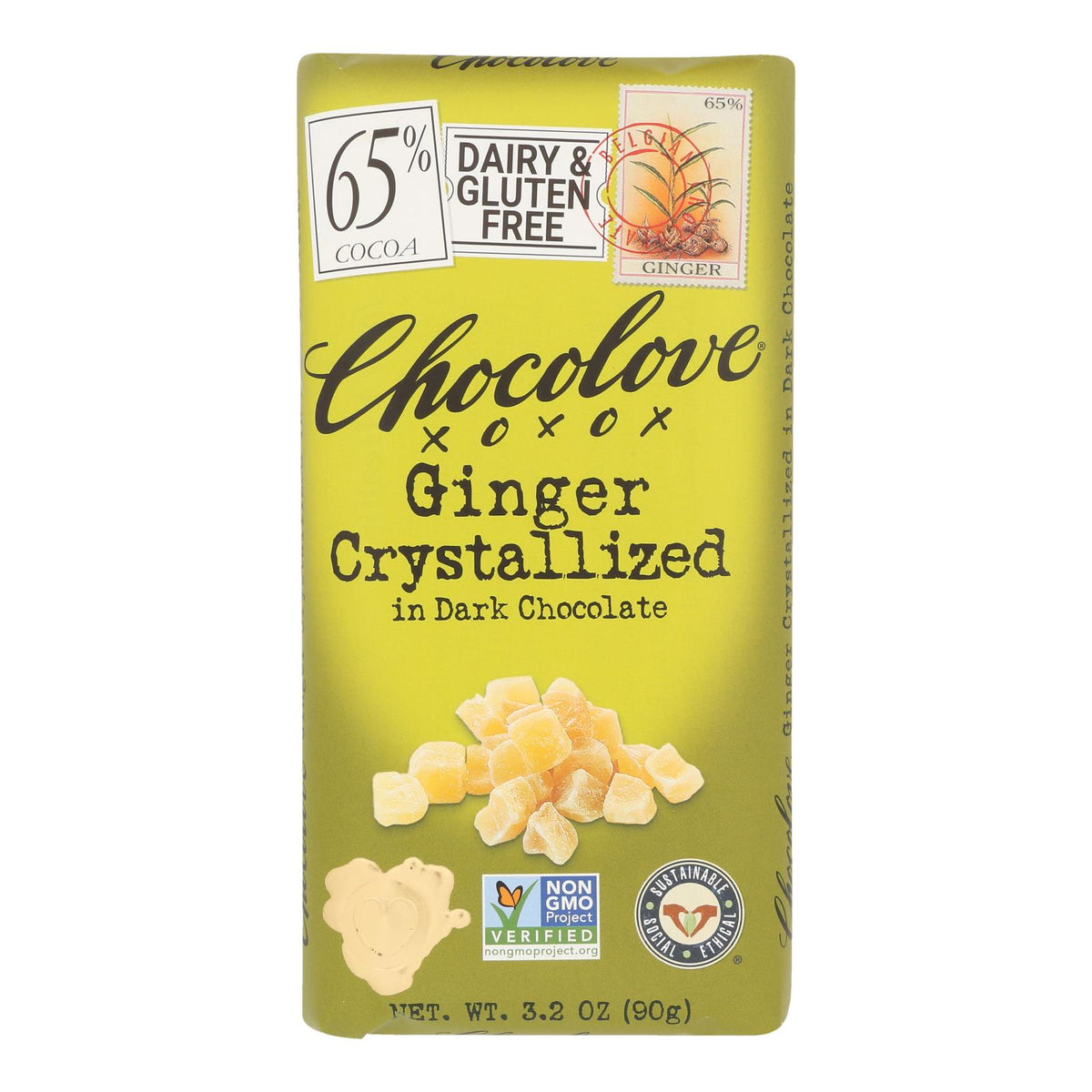 Chocolate Bars, Dark, Crystallized Ginger, 65% Cocoa,12 - 3.2 OUNCE