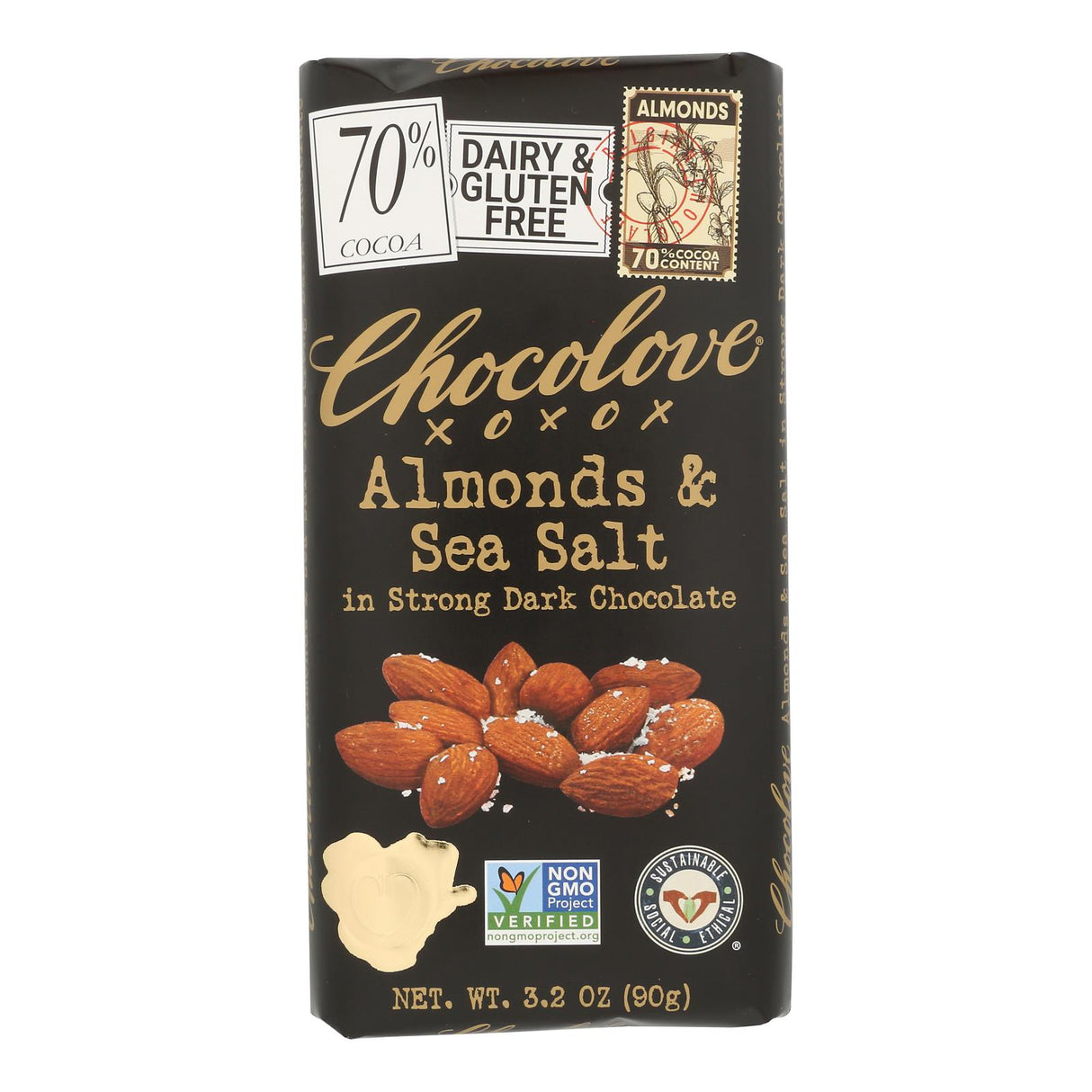 Chocolate Bars, Dark, Almond & Sea Salt, 70% Cocoa,12 - 3.2 OUNCE