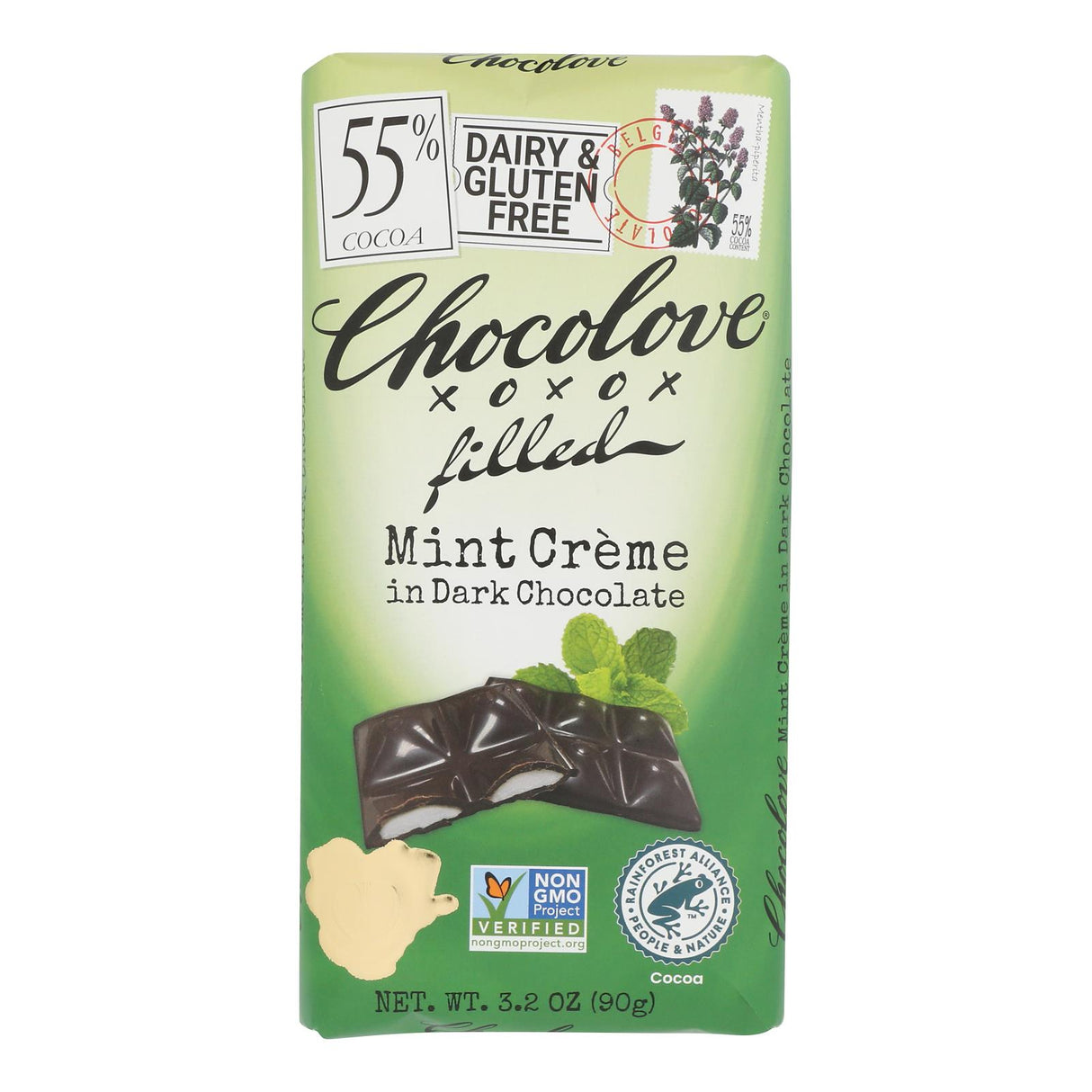 Chocolate Bars, Dark, Mint Creme-Filled, 55% Cacao,10 - 3.2 OUNCE