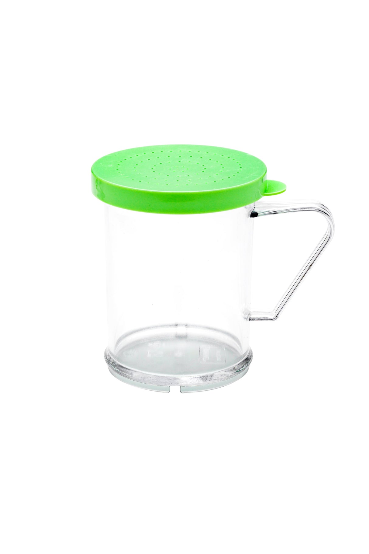 Shaker, Spice, 10 Ounce, Dredge, Clear, Polycarbonate, with Green Extra Fine Lid,1 - 10 OUNCE