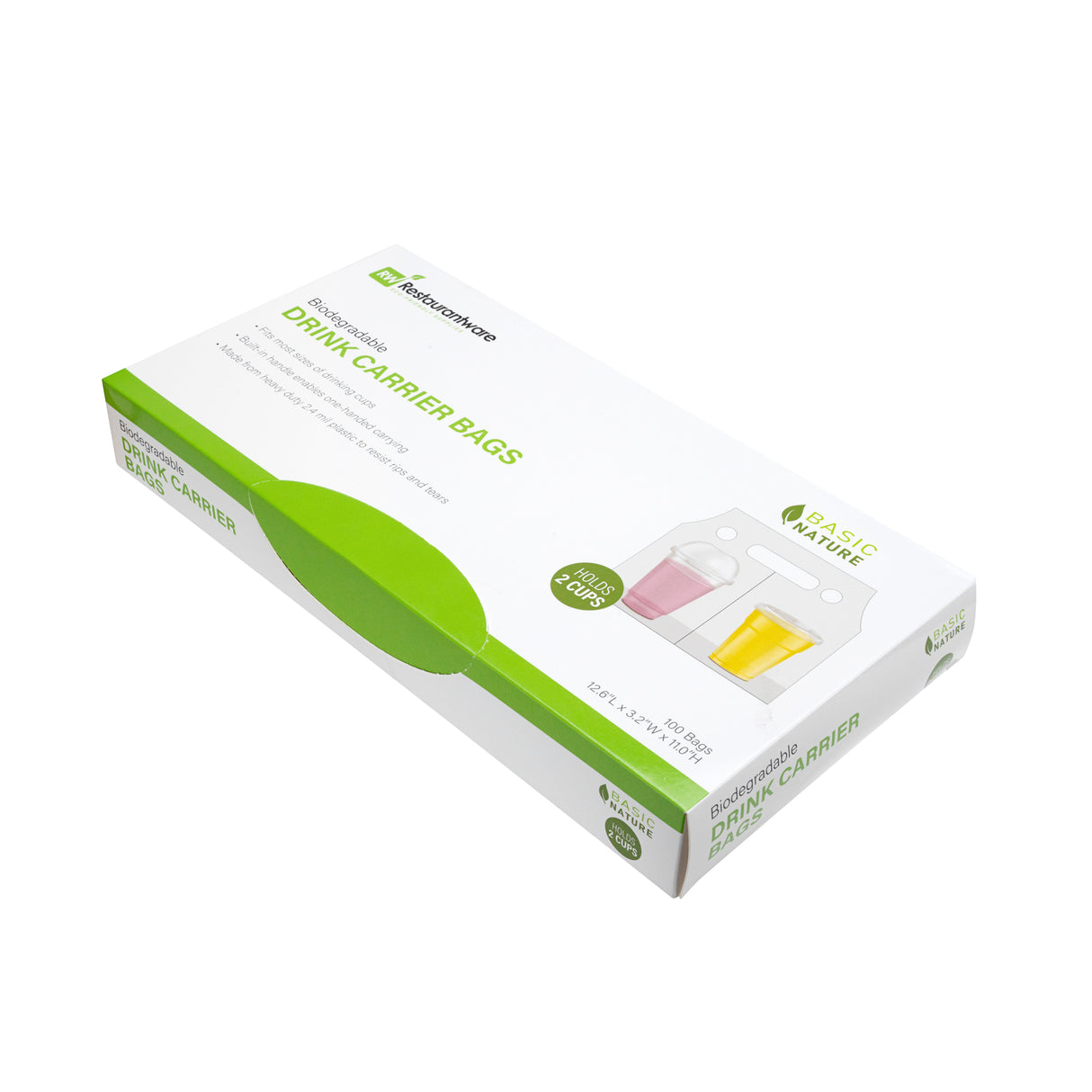 Bags, Beverage Carrier, 2 Cup 12.5 x 3.25 x 11 Inch, Plastic, Clear, Biodegradable,1 - 100 COUNT
