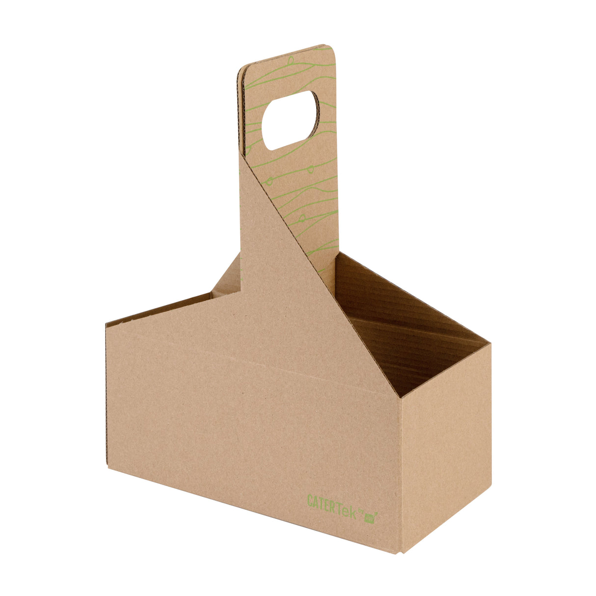 Carriers, Drink, 2-Cup, Paper, Kraft & Green, 9 x 4.50 x 4 Inch, with Handle,1 - 100 COUNT
