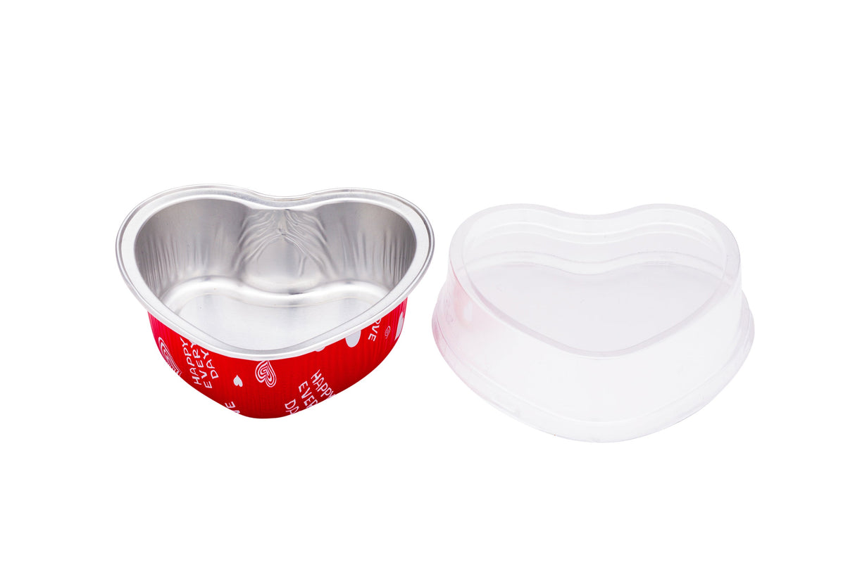 Cups, Bakery, 3.4 Ounce, Foil, Red with Clear Plastic Dome Lids, Heart-Shaped, 3.4 Ounce,1 - 100 COUNT