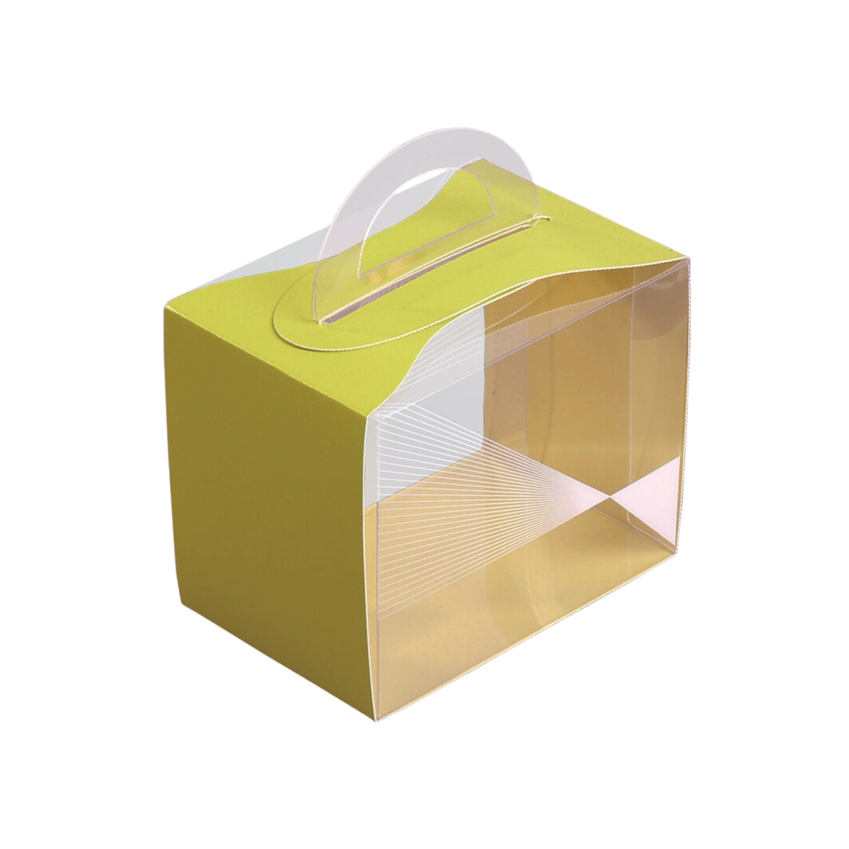 Boxes, Cupcake, 5 x 3.25 x 4 Inch, Plastic with Paper Wrap, Clear & Yellow, Rectangle, with Handle & Geometric Line Accent,1 - 100 COUNT