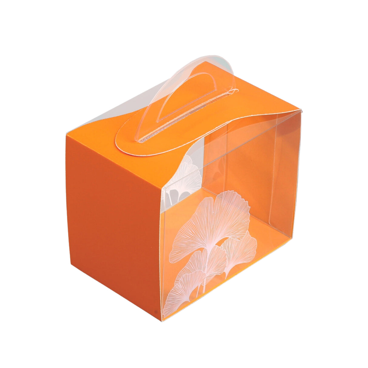 Boxes, Cupcake, 5 x 3.25 x 4 Inch, Plastic with Paper Wrap, Clear & Orange, Rectangle, with Handle & Leaf Accent,1 - 100 COUNT