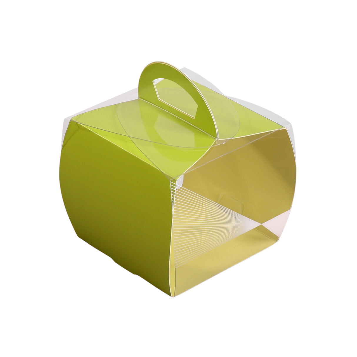 Boxes, Cupcake, 4 x 4 x 4.25 Inch, Plastic with Paper Wrap, Clear & Yellow, Square, with Handle & Geometric Line Accent,1 - 100 COUNT