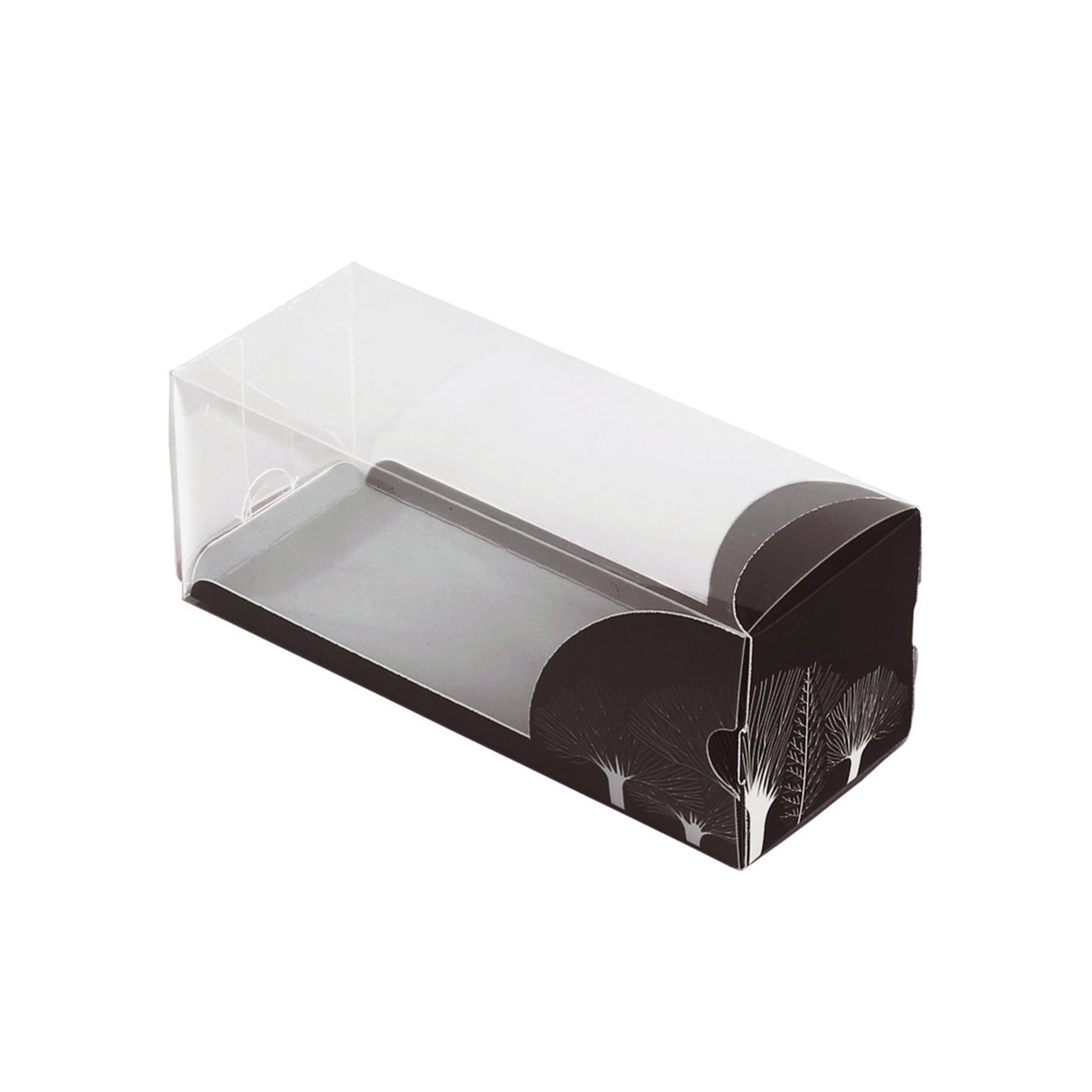 Boxes, Eclair, 7 x 2.5 x 2.5 Inch, Plastic with Paper Sleeve, Clear & Black, Rectangle, with Tree Accent,1 - 100 COUNT