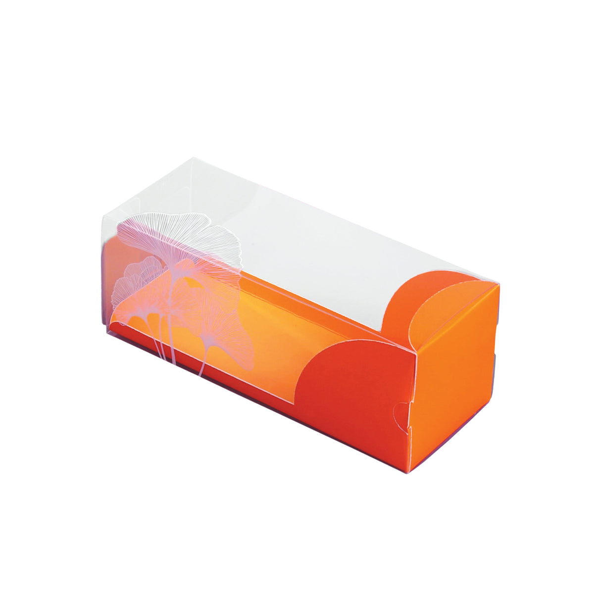 Boxes, Eclair, 7 x 2.5 x 2.5 Inch, Plastic with Paper Sleeve, Clear & Orange, Rectangle, with Leaf Accent,1 - 100 COUNT