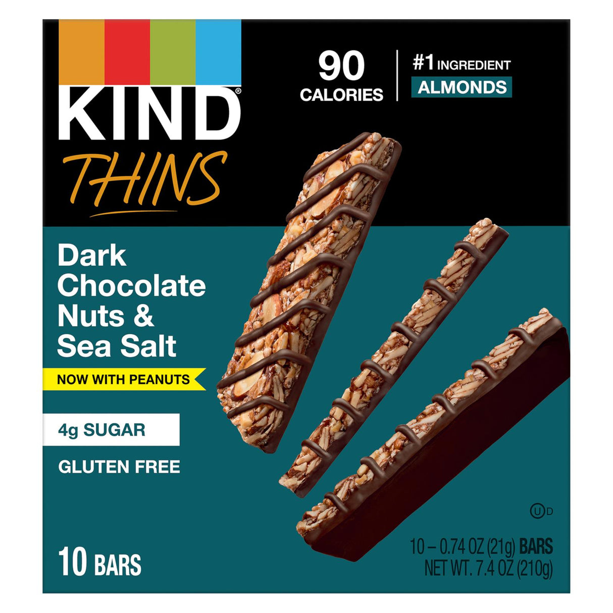 Bars, Thins, Dark Chocolate/Nuts/Sea Salt, contains Peanuts, 0.74 Ounce,6 - 10 COUNT