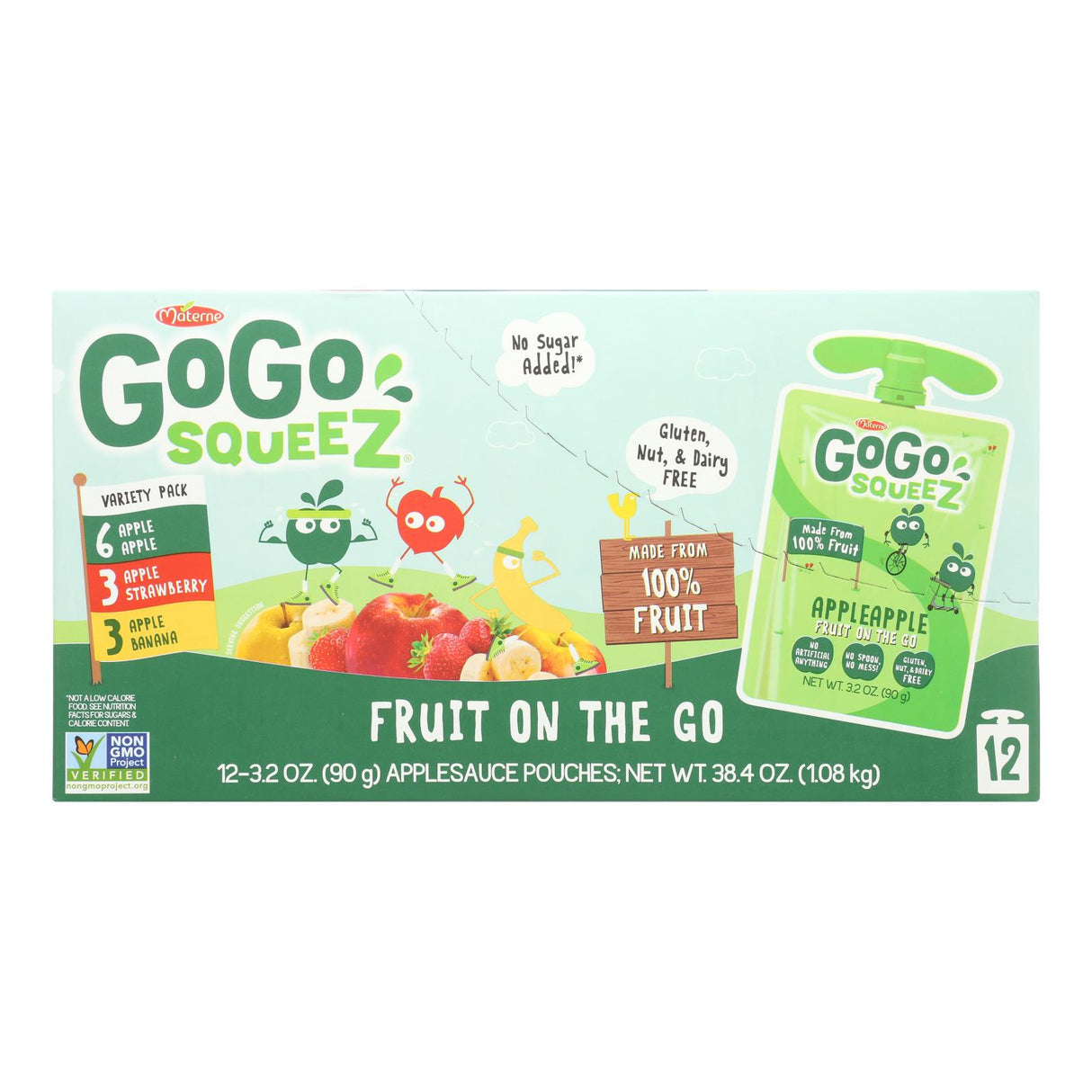 Applesauce, Variety, Squeeze Pouch, Apple/Apple & Strawberry/Apple & Bana, 3.2 Ounce,6 - 12 COUNT