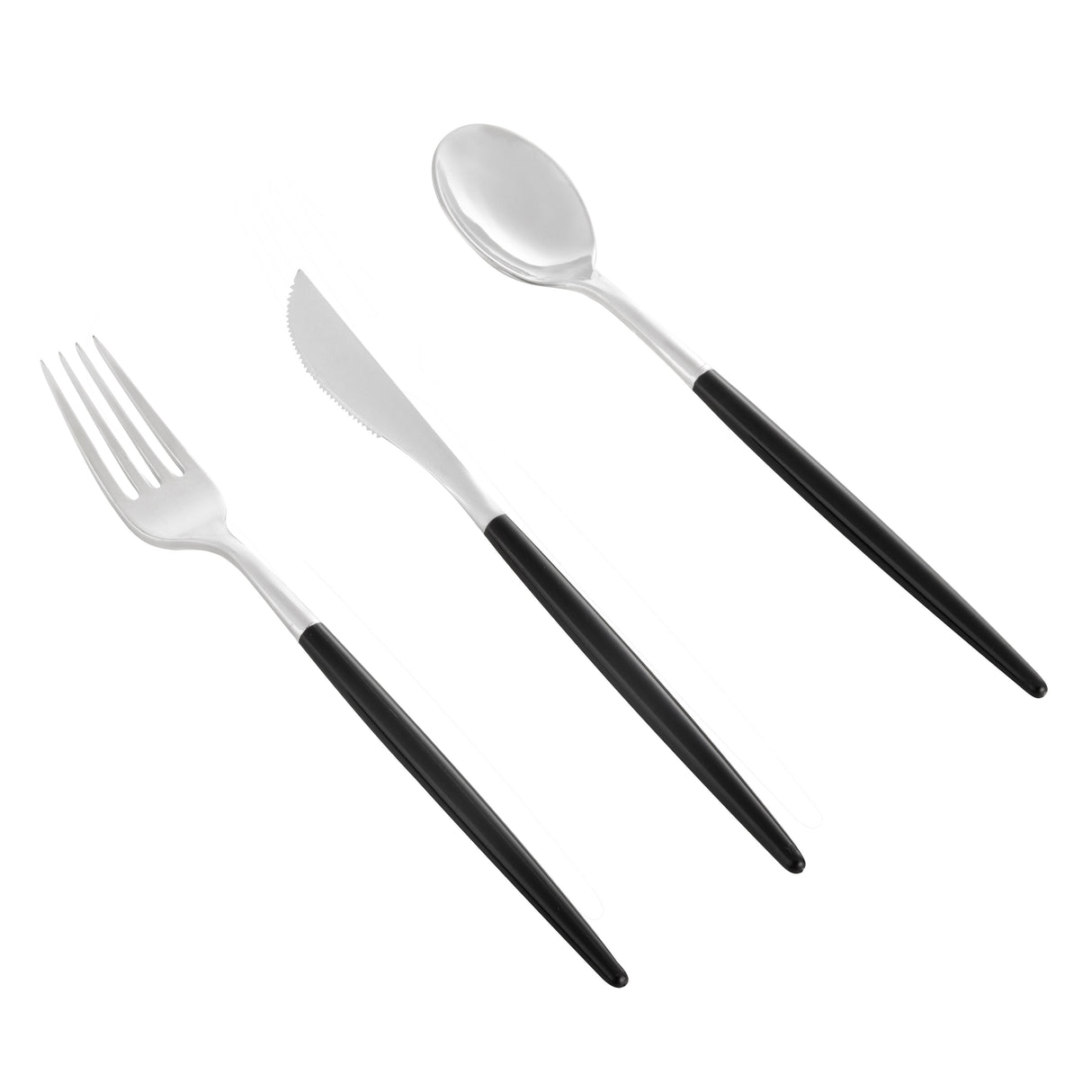 Cutlery Sets, Fork/Knife/Spoon, Moderna, Plastic, Silver, Black Handle, 7.50 Inch,3 - 20 COUNT