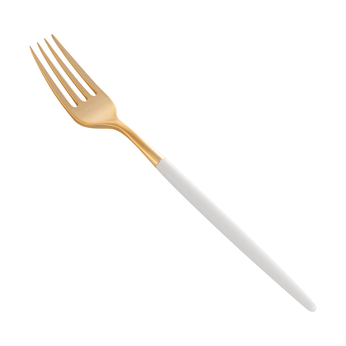 Fork, Moderna, Plastic, Gold, White Handle, 7.50 Inch,10 - 50 COUNT