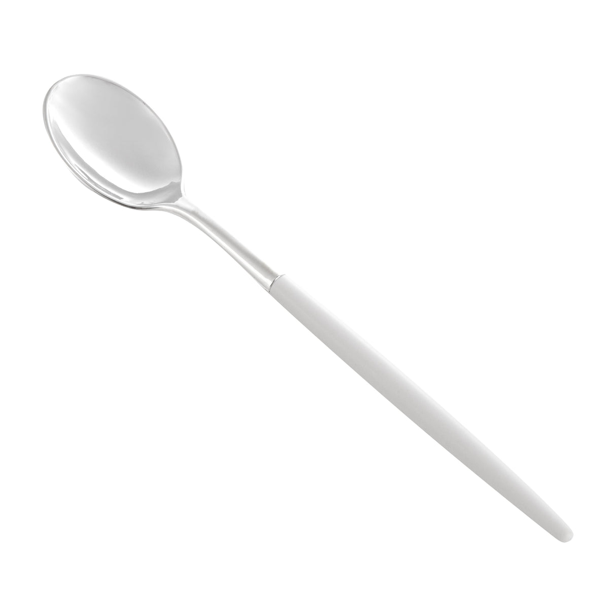 Spoon, Moderna, Plastic, Silver, White Handle, 7.75 Inch,10 - 50 COUNT