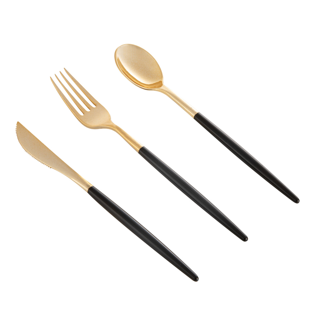 Cutlery Sets, Fork/Knife/Spoon, Moderna, Plastic, Gold, Black Handle, 7.50 Inch,3 - 20 COUNT