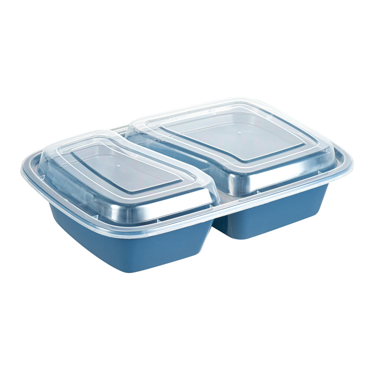 Containers, 2-Compartment Food, Asporto 32 Ounce, Microwavable Plastic, Midnight Blue, 8.75 x 6 x 2 Inch, includes Clear Lid,2 - 50 COUNT