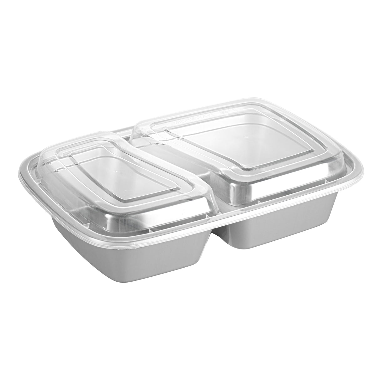 Containers, 2-Compartment Food, Asporto 32 Ounce, Microwavable Plastic, Silver, 8.75 x 6 x 2 Inch, includes Clear Lid,2 - 50 COUNT