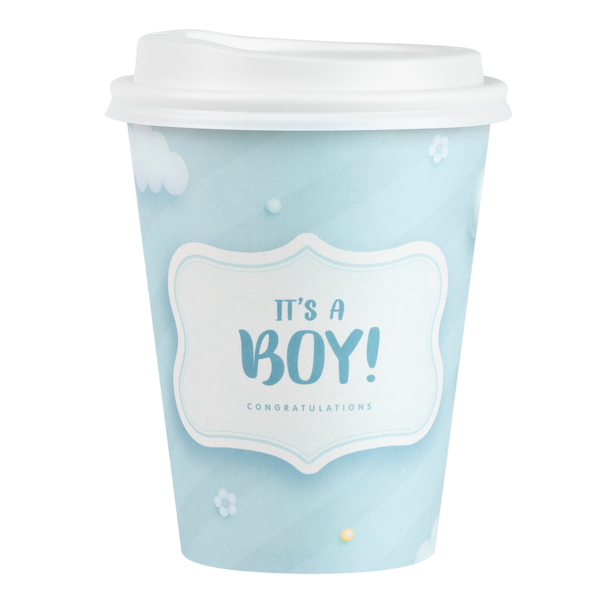Cup, Hot, Restpresso 12 Ounce, Paper, It's a Boy Print, 3.50 x 4.75 Inch, includes White Lid,20 - 20 COUNT
