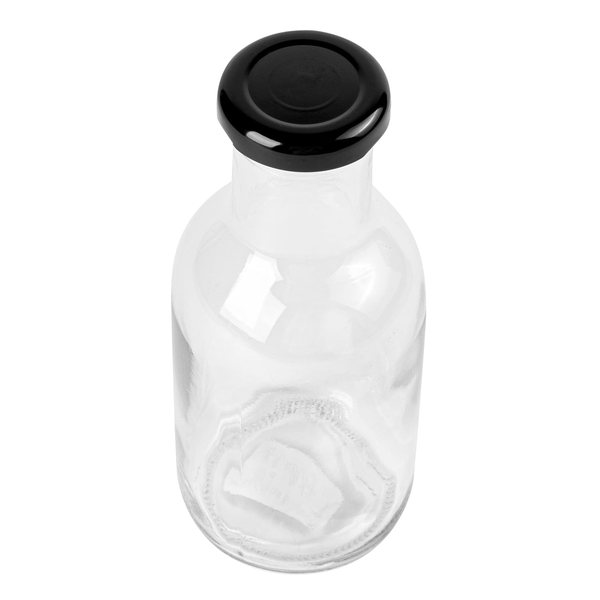 Bottles, Vetri 12 Ounce, Glass, Stout, 2.50 x 2.50 x 6.50 Inch, Black Metal Lid,10 - 10 COUNT