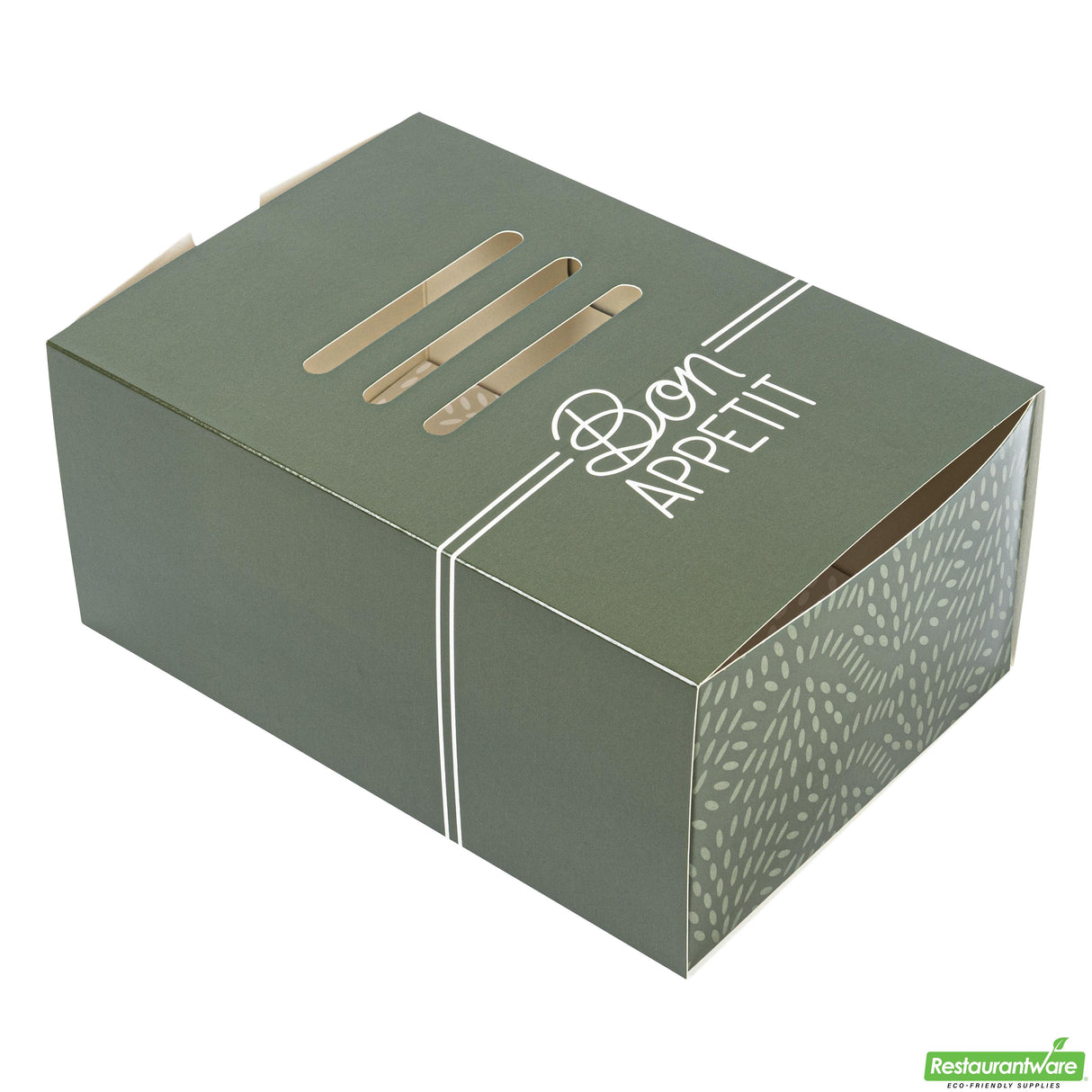 Trays, 2-Compartment Burger, Cater Tek 8.25 x 5.75 x 3.75 Inch, Paper, Green, Rectangular, includes Cover,100 - 1 EACH