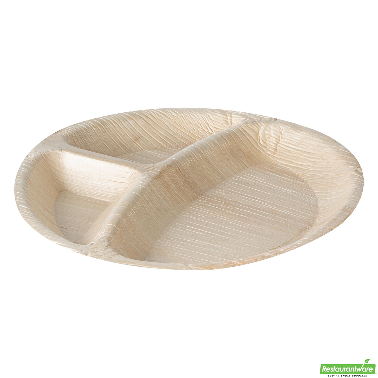 Plates, 3-Compartment, Indo 9.75 x 9.75 Inch, Palm Leaf, Natural, Round,4 - 25 COUNT