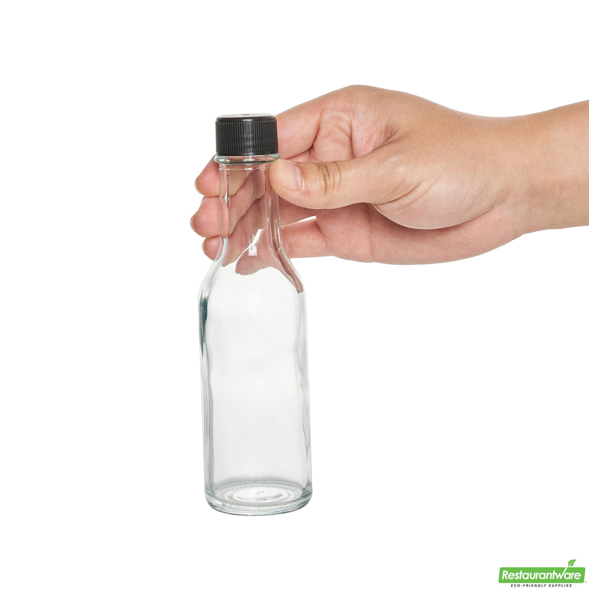 Bottles, Woozy, Vetri 5 Ounce, Glass, 1.75 x 1.75 x 6.75 Inch, Black Cap,10 - 1 EACH