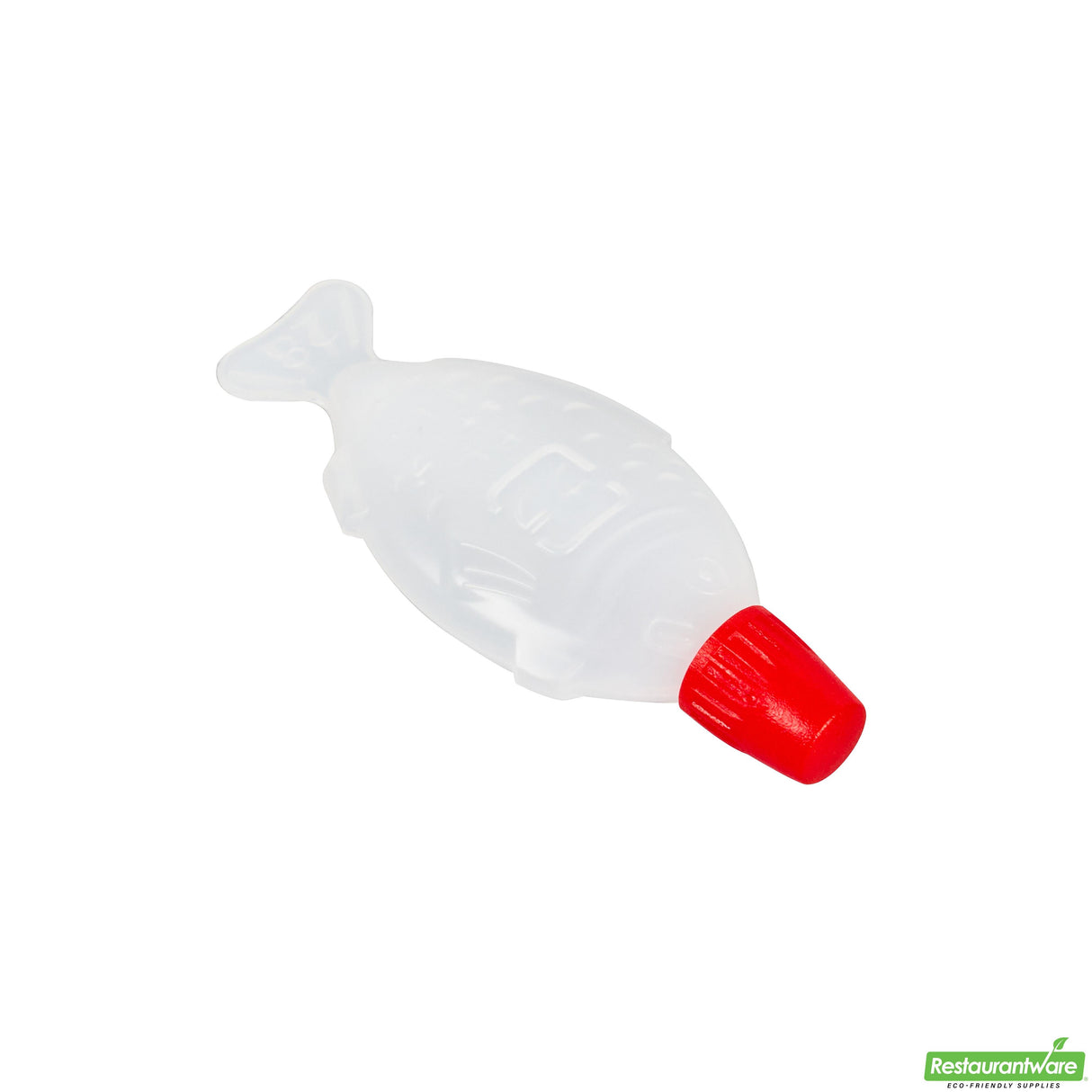 Bottle, Soy Sauce, Bento Tek 3 Milliliter, Plastic, Translucent, Fish-Shape, 2.25 x 0.50 x 1 Inch, Red Cap,10 - 100 COUNT