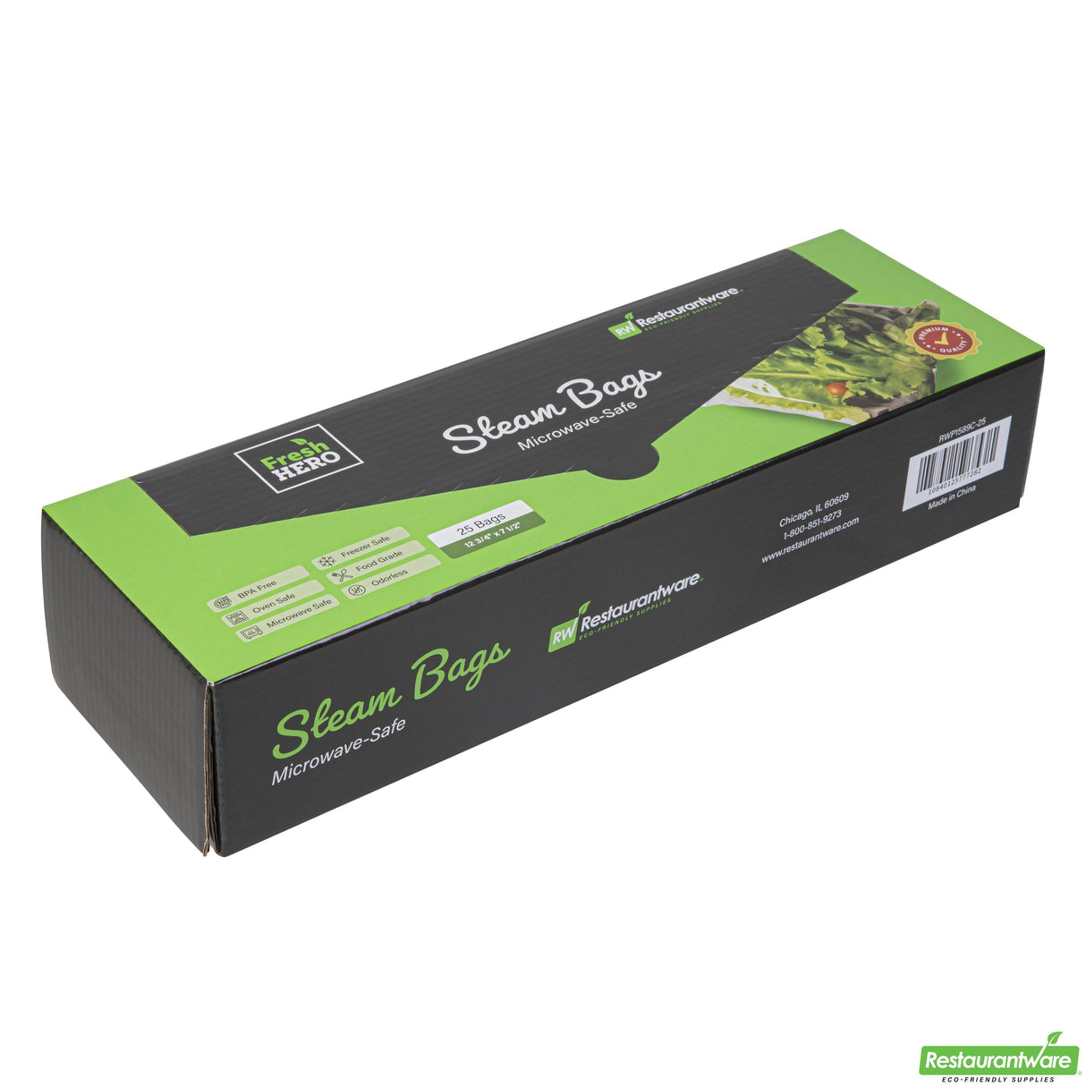 Bags, Steam, Fresh Hero 12.75 x 7.50 Inch, Microwavable Plastic, Green,25 - 1 EACH